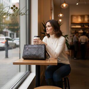 Patricia Nash Tooled Leather Cross body Black and Silver Shoulder Bag